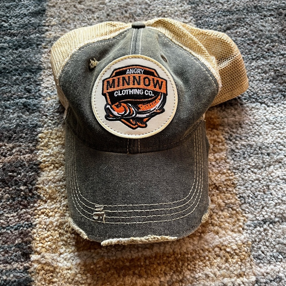 Angry Minnow vintage baseball cap distressed trucker hat. Worn once. Like new.
